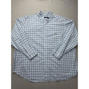 Ralph Lauren Shirt Mens Big 4XB Blue Check Long Sleeve Button Down Pony Logo